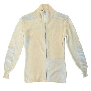 CLAUDE MONTANA ivory cream wool zipper cardigan sweater